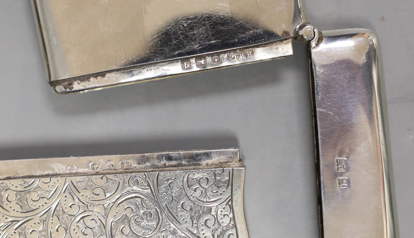 Two silver card cases including engraved late Victorian, Birmingham, 1897, 93mm.